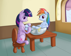 Size: 2324x1823 | Tagged: safe, artist:hunnter, rainbow dash, twilight sparkle, alicorn, pony, g4, bowl, fetish, imminent vore, preydash, story in the source, twilight sparkle (alicorn), twipred, willing prey