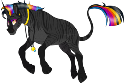 Size: 1300x880 | Tagged: safe, artist:bijutsuyoukai, oc, oc only, oc:neon blitz, hybrid, pony, zony, female, rainbow hair, simple background, solo, transparent background