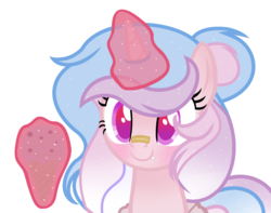 Size: 1569x1237 | Tagged: safe, artist:rachelclaraart, oc, oc only, oc:little harmony, alicorn, pony, female, food, ice cream, magic, mare, show accurate, simple background, solo, transparent background