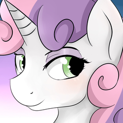 Size: 1000x1000 | Tagged: safe, artist:dashy21, sweetie belle, pony, unicorn, g4, female, looking away, smiling, solo