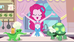 Size: 1920x1080 | Tagged: safe, screencap, gummy, pinkie pie, tank, equestria girls, g4, my little pony equestria girls: better together, the craft of cookies, the microphone girl