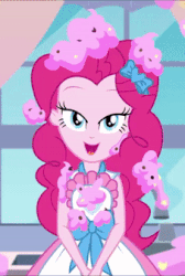 Size: 227x338 | Tagged: safe, screencap, pinkie pie, equestria girls, g4, my little pony equestria girls: better together, the craft of cookies, animated, bedroom eyes, cropped, female, food, frosting, gif, stupid sexy pinkie