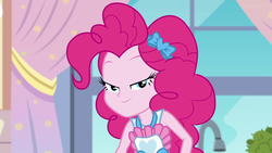 Size: 1920x1080 | Tagged: safe, screencap, pinkie pie, equestria girls, g4, my little pony equestria girls: better together, the craft of cookies, apron, bedroom eyes, clothes, lidded eyes, looking at you, smiling, stupid sexy pinkie