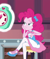 Size: 800x948 | Tagged: safe, screencap, pinkie pie, equestria girls, equestria girls series, the craft of cookies, spoiler:eqg series (season 2), animated, apron, cartoon physics, clothes, cookie, cropped, cupcake, cute, diapinkes, female, food, gif, hammerspace, hammerspace hair, kitchen, legs, oven, pinkie being pinkie, pinkie physics, pinkie's kitchen, pinkie's magic hair, solo, timer