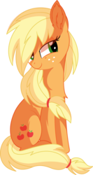 Size: 4476x8413 | Tagged: safe, artist:aureai-sketches, artist:cyanlightning, applejack, earth pony, pony, g4, .svg available, absurd resolution, chest fluff, cute, ear fluff, female, happy, hatless, jackabetes, lidded eyes, mare, missing accessory, simple background, sitting, solo, transparent background, vector
