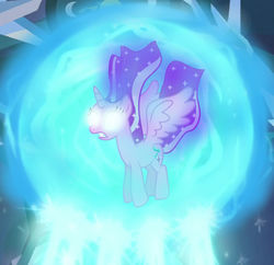 Size: 1024x992 | Tagged: safe, artist:loladreamteam, edit, edited screencap, screencap, starlight glimmer, alicorn, pony, g4, school raze, alicornified, glowing eyes, overpowered, race swap, show accurate, starlicorn, xk-class end-of-the-world scenario