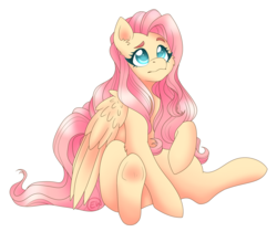 Size: 1600x1344 | Tagged: safe, artist:erkythehero23, fluttershy, pegasus, pony, g4, confused, cute, female, folded wings, long hair, looking up, mare, raised hoof, shyabetes, simple background, sitting, solo, three quarter view, transparent background, underhoof, wings
