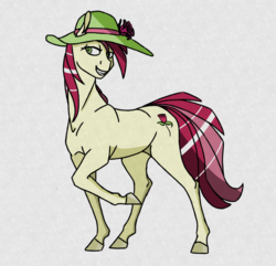 Size: 1280x1232 | Tagged: safe, artist:akweer, artist:trevorrain, roseluck, earth pony, horse, pony, g4, female, grin, hat, hoers, mare, smiling, solo
