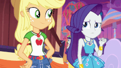 Size: 800x450 | Tagged: safe, screencap, applejack, rarity, equestria girls, equestria girls series, rollercoaster of friendship, animated, female, geode of shielding, geode of super strength, gif, glowing, holding hands, magical geodes, shipping fuel