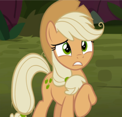 Size: 979x939 | Tagged: safe, screencap, mean applejack, pony, g4, my little pony: friendship is magic, the mean 6, clone, cropped, female, raised hoof, solo