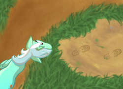 Size: 3744x2717 | Tagged: safe, artist:dyonys, lyra heartstrings, pony, unicorn, g4, female, footprint, from above, high res, solo