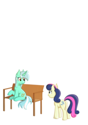 Size: 2330x3307 | Tagged: safe, artist:dyonys, bon bon, lyra heartstrings, sweetie drops, earth pony, pony, unicorn, g4, bench, high res, simple background, sitting, transparent background