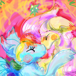 Size: 869x869 | Tagged: safe, artist:m0nster-c00kie, artist:pumpkin-somethin-art, fluttershy, rainbow dash, pony, g4, blushing, eyes closed, female, kissing, lesbian, ship:flutterdash, shipping