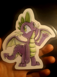 Size: 768x1032 | Tagged: safe, artist:thebowtieone, spike, dragon, g4, male, photo, solo, traditional art, winged spike, wings
