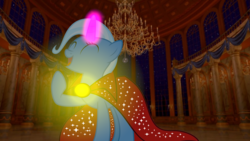 Size: 4623x2610 | Tagged: safe, artist:disneymarvel96, trixie, pony, g4, beauty and the beast, brooch, cape, chandelier, clothes, column, disney, glowing horn, horn