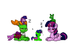 Size: 534x343 | Tagged: safe, thorax, twilight sparkle, oc, oc:viridi lux, alicorn, changedling, changeling, changepony, hybrid, pony, pony town, g4, antlers, female, interspecies offspring, king thorax, male, offspring, parent:thorax, parent:twilight sparkle, parents:twirax, plushie, shipping, simple background, straight, transparent background, twilight sparkle (alicorn), twirax, z, zzz