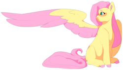 Size: 3249x1846 | Tagged: safe, artist:elf-hollow, fluttershy, pony, g4, colored hooves, colored wings, colored wingtips, female, simple background, sitting, solo, transparent background, two toned wings