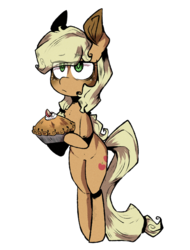 Size: 1280x1685 | Tagged: safe, artist:urbanqhoul, applejack, earth pony, pony, g4, apple, apple pie, bipedal, colored pupils, cute, eye clipping through hair, female, food, jackabetes, pie, simple background, solo, transparent background