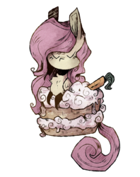 Size: 1280x1620 | Tagged: safe, artist:urbanqhoul, fluttershy, pegasus, pony, g4, cake, carrot, cute, eyes closed, female, food, mare, prone, shyabetes, simple background, solo, transparent background