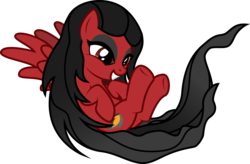 Size: 3323x2181 | Tagged: safe, artist:lightning stripe, derpibooru exclusive, oc, oc only, oc:cascara, pegasus, pony, g4, black mane, cutie mark, eyelashes, eyeliner, female, flying, high res, lidded eyes, long hair, long mane, long tail, makeup, mare, red, red coat, red eyes, show accurate, simple background, smiling, solo, transparent background, underhoof, wings