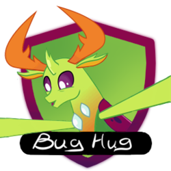 Size: 270x270 | Tagged: safe, thorax, changedling, changeling, g4, badge, happy, hug, king thorax, male, mlpforums, open mouth, solo