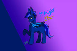 Size: 1024x683 | Tagged: safe, artist:blueberrykamquat, oc, oc only, oc:midnight star, bat pony, pony, digital, freebie, moona's personal guard, night guard, solo