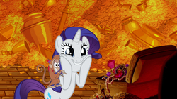 Size: 1920x1080 | Tagged: safe, artist:conthauberger, rarity, g4, abu, aladdin, cave, cave of wonders, crossover, diamonds, gold, this will not end well, treasure, treasure chest