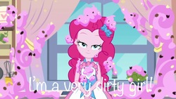 Size: 800x450 | Tagged: safe, edit, edited screencap, screencap, pinkie pie, equestria girls, equestria girls series, g4, the craft of cookies, spoiler:eqg series (season 2), caption, female, food, frosting, solo