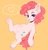 Size: 1330x1393 | Tagged: safe, artist:plnetfawn, pinkie pie, earth pony, pony, g4, :p, belly, belly fluff, chubby, cute, diapinkes, ear fluff, female, heart, heart eyes, leg fluff, orange background, silly, simple background, solo, speech bubble, tongue out, underhoof, unshorn fetlocks, wingding eyes