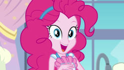 Size: 1280x720 | Tagged: safe, screencap, pinkie pie, equestria girls, g4, my little pony equestria girls: better together, the craft of cookies, cute, diapinkes, female, looking at you, open mouth, solo
