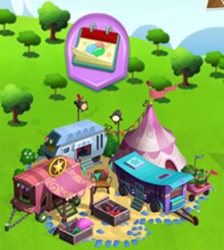 Size: 490x547 | Tagged: safe, gameloft, g4, my little pony: magic princess, my little pony: the movie, implied songbird serenade, limited-time story, tent, the anonymous campsite, trailer