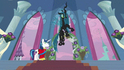 Size: 1280x720 | Tagged: dead source, safe, edit, edited screencap, editor:techpony, screencap, applejack, fluttershy, pinkie pie, queen chrysalis, rainbow dash, rarity, shining armor, spike, twilight sparkle, changeling, changeling queen, human, pony, a canterlot wedding, g4, alternate ending, animated, assault rifle, blasting off again, canterlot, explosion, female, funny, funny as hell, glasses, golden oaks library, gun, gunfire, hammer, human in equestria, human male, irl, irl human, jcvd meets mlp, jean-claude van damme, photo, previously on my little pony, rifle, sound, sword, theme song, weapon, webm