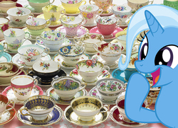 Size: 900x651 | Tagged: safe, artist:dashiesparkle, trixie, pony, unicorn, g4, excited, female, happy, irl, mare, open mouth, photo, solo, teacup, that pony sure does love teacups