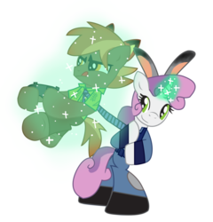Size: 876x911 | Tagged: safe, artist:ejlightning007arts, button mash, sweetie belle, g4, bunny ears, controller, crossover, female, fox ears, judy hopps, magic, male, nick wilde, ship:sweetiemash, shipping, shipping fuel, simple background, straight, transparent background, vector, zootopia