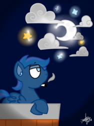 Size: 720x960 | Tagged: safe, artist:mranderzun, oc, pegasus, pony, blue, female, mare, moon, night, smoke, sparkles, stars