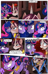 Size: 1800x2740 | Tagged: safe, artist:candyclumsy, oc, oc:king speedy hooves, oc:queen galaxia (bigonionbean), oc:tommy the human, alicorn, human, pony, comic:fusing the fusions, comic:of gaurdians and nightmares, adult fear, alicorn oc, alicornified, angry, badass, charging, comic, commissioner:bigonionbean, concerned, creepy, dark castle, determined, father, female, furious, fusion, fusion:big macintosh, fusion:flash sentry, fusion:princess cadance, fusion:princess celestia, fusion:princess luna, fusion:shining armor, fusion:trouble shoes, fusion:twilight sparkle, galloping, human oc, magic, magic sword, male, mama bear, mother, papa wolf, race swap, scared, spooky, sword, weapon, worried, writer:bigonionbean