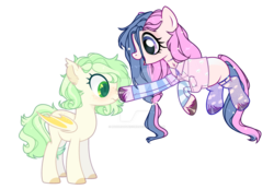 Size: 1280x884 | Tagged: safe, artist:maddeadunicorn, oc, oc only, bat pony, earth pony, pony, boop, clothes, deviantart watermark, female, mare, obtrusive watermark, simple background, transparent background, watermark