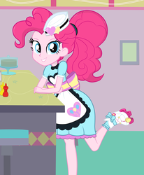 Size: 3300x4000 | Tagged: safe, artist:tabrony23, pinkie pie, coinky-dink world, equestria girls, g4, my little pony equestria girls: summertime shorts, clothes, cute, diapinkes, female, leaning, looking at you, roller skates, server pinkie pie, show accurate, smiling, solo, waitress