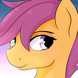 Size: 1000x1000 | Tagged: safe, artist:dashy21, scootaloo, pegasus, pony, g4, bust, female, filly, looking away, smiling, solo