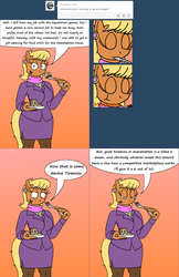 Size: 2564x3968 | Tagged: safe, artist:americananomaly, ms. harshwhinny, anthro, g4, anthroquestria, eating, female, food, high res, misspelling, solo, this will end in weight gain, tiramisu