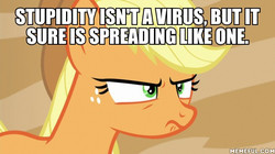 Size: 600x337 | Tagged: safe, edit, edited screencap, screencap, applejack, earth pony, pony, g4, viva las pegasus, caption, female, frown, image macro, mare, meme, memeful.com, solo, spongebob squarepants, squirrel jokes, text