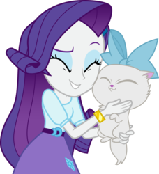 Size: 3000x3292 | Tagged: safe, artist:cloudy glow, rarity, cat, equestria girls, g4, clothes, eyes closed, female, high res, kitten, nuzzling, simple background, smiling, transparent background, vector