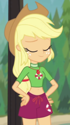 Size: 568x1010 | Tagged: safe, screencap, applejack, equestria girls, g4, my little pony equestria girls: better together, turf war, cropped, female, geode of super strength, magical geodes, solo