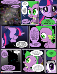 Size: 1275x1650 | Tagged: safe, artist:dsana, spike, twilight sparkle, alicorn, dragon, pony, comic:the shadow shard, g4, comic, crying, dialogue, duo, female, gem, male, mare, silhouette, this will end in tears, this will not end well, twilight sparkle (alicorn)