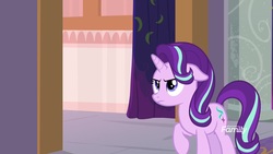 Size: 1920x1080 | Tagged: safe, screencap, starlight glimmer, pony, a matter of principals, g4, annoyed, curtains, female, mare, solo