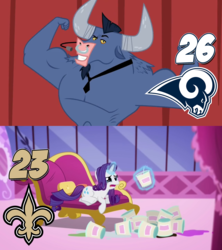 Size: 1920x2160 | Tagged: safe, iron will, rarity, pony, g4, american football, los angeles rams, marshmelodrama, new orleans saints, nfc championship, nfl, nfl playoffs, sports