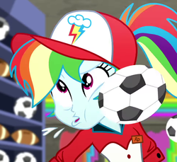 Size: 969x889 | Tagged: safe, screencap, rainbow dash, epic fails, equestria girls, g4, my little pony equestria girls: summertime shorts, american football, cropped, derp, drool, female, football, ouch, pain, sports