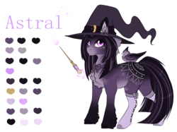 Size: 1194x895 | Tagged: safe, artist:luuny-luna, oc, oc only, oc:astral, bird, pony, clothes, female, hat, magic wand, mare, reference sheet, simple background, socks, solo, transparent background, witch hat