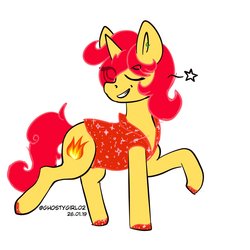 Size: 2000x2000 | Tagged: safe, artist:ghostygirl01, artist:ghostygirl02, oc, oc only, oc:flame chaser, pony, unicorn, alternate universe, clothes, ear piercing, earring, high res, jewelry, one eye closed, piercing, raised leg, shoes, simple background, solo, sparkles, white background, wink