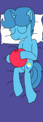Size: 1024x2881 | Tagged: safe, artist:徐詩珮, spring rain, pony, unicorn, g4, my little pony: the movie, bed, body pillow, bowling ball, eyes closed, pillow, sleeping